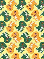 Cartoon Dinosaur Seamless Pattern Vector