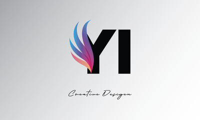YI Feather Gradient Logo – Elegant Wing Monogram for Modern Branding & Visual Identity Design