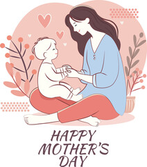 Mothers Day Illustration Baby With Mummy