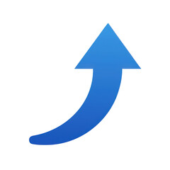 Blue upward curved arrow isolated on transparent background