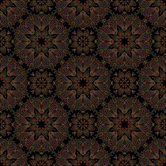 Damask Seamless pattern of ornate flowers on a black backdrop