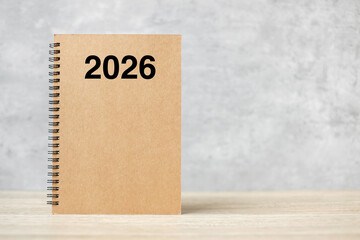 Obraz premium 2026 Happy New Year calendar on table. countdown, Resolution, Goals, Plan, Action and Mission Concept