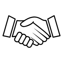 Naklejka premium Handshake Icon: An elegant, black and white line drawing of two hands clasped in a firm handshake, symbolizing agreement, partnership, and business cooperation.