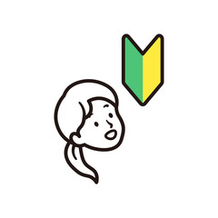 初心者マークと笑顔の女性の顔のシンプルなアイコンイラスト素材
