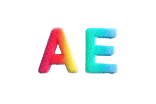 Colorful Plush Letter A and E on Transparent Background for Kids Educational Material