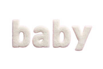 Soft White Baby Text on Transparent Background in Cozy Style for Childcare or Parenting Content