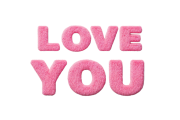 Pink Plush Text Love You on Transparent Background Romantic Message for Valentine's Day