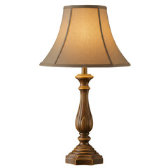 Elegant wooden lamp with a fabric shade illuminating a cozy room setting
