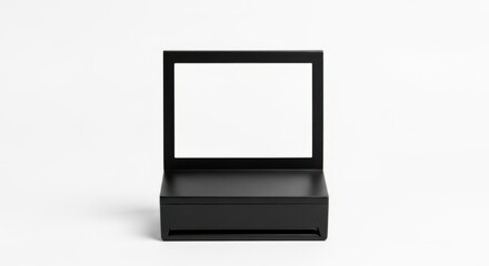 Fototapeta premium Minimalist Black Frame Display Stand on White Background for Modern Product Showcase