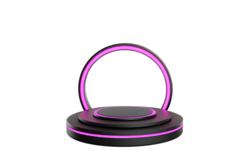 Circular stage with pink neon glow isolated on a transparent background platform