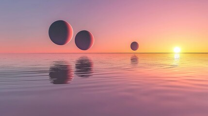 Obraz premium Floating Sphere on Water at Sunset