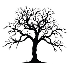 Vector art of a bare tree silhouette with intricate branches isolated on white