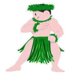 男性のハワイアンダンサーがポーズをしているデフォルメカラーイラスト
