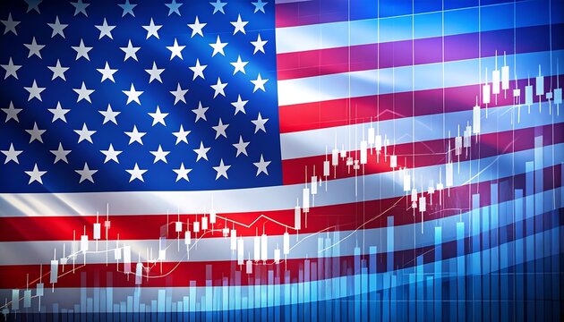 USA economic growth with the american flag and financial market data - Powered by Adobe