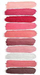 Paint strokes of graduated pink and red hues, vertically aligned, on a white backdrop, resembling a color palette