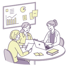 Illustration Vector of Three Women in Business Meeting Modern Pastel Colors