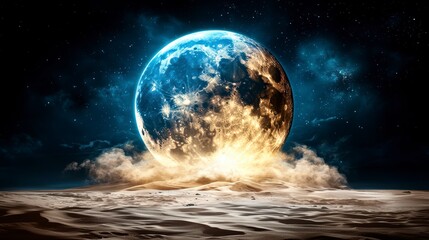 Giant Celestial Body Over Desert Landscape