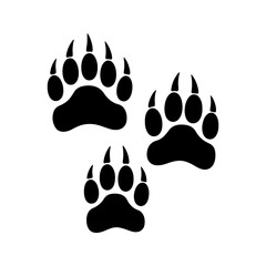 Black Bear paw silhouette icon vector flat illustration on white background.