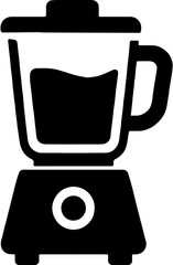 black and white flat icon illustration of kitchen blender with liquid inside
