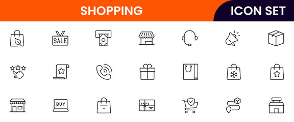 Shopping thin line icons set. E-Commerce, Shop, Online Shopping icons collection. Shopping symbols set. Vector illustration