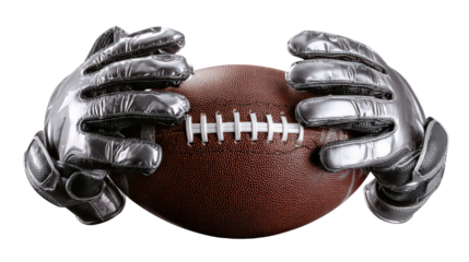 American football with shoulder pads and gloves, background isolated on a Transparent background, PNG file.