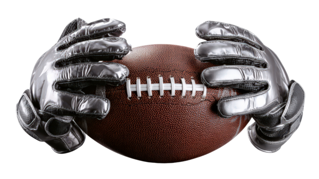 American football with shoulder pads and gloves, background isolated on a Transparent background, PNG file.