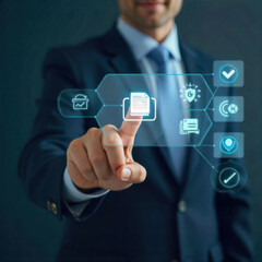 business man pressing social network icon
