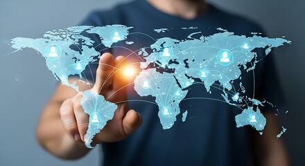 Global network connection with human icons world map technology