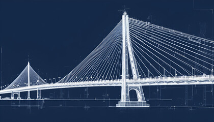 Naklejka premium Modern architectural blueprint of a stunning cable-stayed bridge design, detailed engineering
