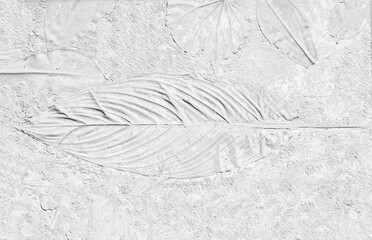 marks of leaf on the gray concrete texture background