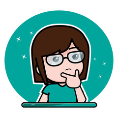 girl with glasses thinking