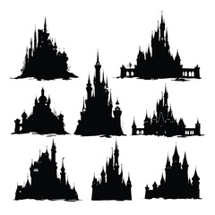 Obraz premium castle silhouette set, Black & White silhouette set