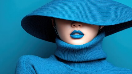 fashion portrait of a girl in a blue hat and clothes