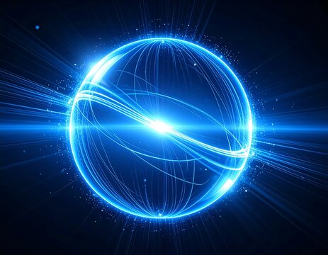 Abstract glowing sphere in deep blue