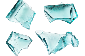 Four Pieces Of Broken Glass Isolated On A Transparent Background The Pieces Are Of Various Shapes And Sizes And Have Sharp Edges