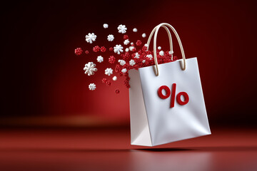 Sale Promotion With Shopping Bag and Candy on Red Background