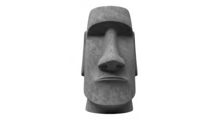Ancient monolithic stone statue moai from easter island with stoic expression and weathered texture isolated on transparent background