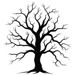 Vector art of a stark black silhouette of a bare tree with intricate branches