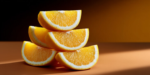 Stack of Fresh Orange Slice on Orange Background for Healthy Eating Concept