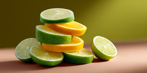 Stack of Citrus Fruit Slices Lime and Orange Still Life Food Photography