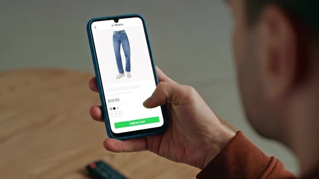Person Using Smartphone for Online Shopping, Browsing through Pictures of Stylish Brand Handbags. Scrolling Mock-up Internet Clothing Store App with Special Offer e-Commerce products