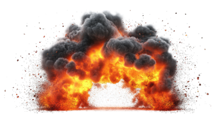 A Large Powerful Explosion With A Massive Plume Of Smoke And Fire Isolated On A Transparent Background