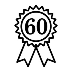 Golden “60” ribbon badge, prize medal or award icon with transparent background in black and white style
