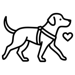 Guide dog signage icon with transparent background in black and white style
