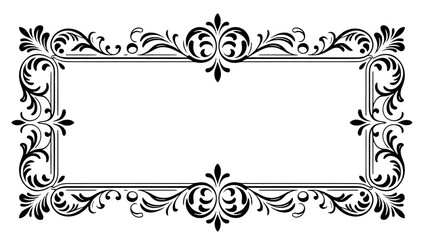 Vintage floral ornament frame design with decorative scroll and leaf elements in black vector style