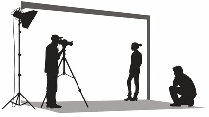 Professional Photography Studio Setup with Photographers and Model Silhouettes
