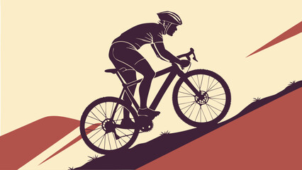 Silhouette of Cyclist Climbing a Mountain Against a Gradient Background