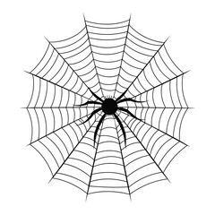 Obraz premium Vector art of a black spider sits in the center of a detailed spider web