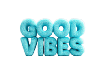 Cute Blue Furry Text Saying Good Vibes on Transparent Background