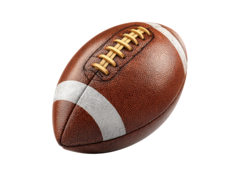 Textured brown football with white stripes and laces american sport, Isolated, Png Transparent Background